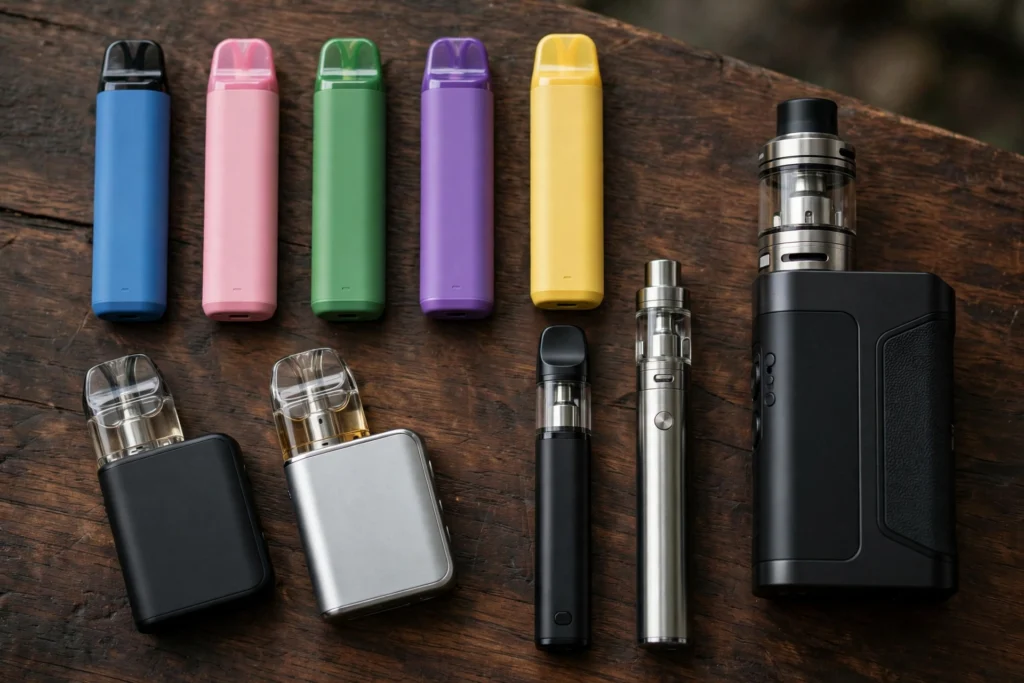 Vape device guide showing different types of vape devices for buyers