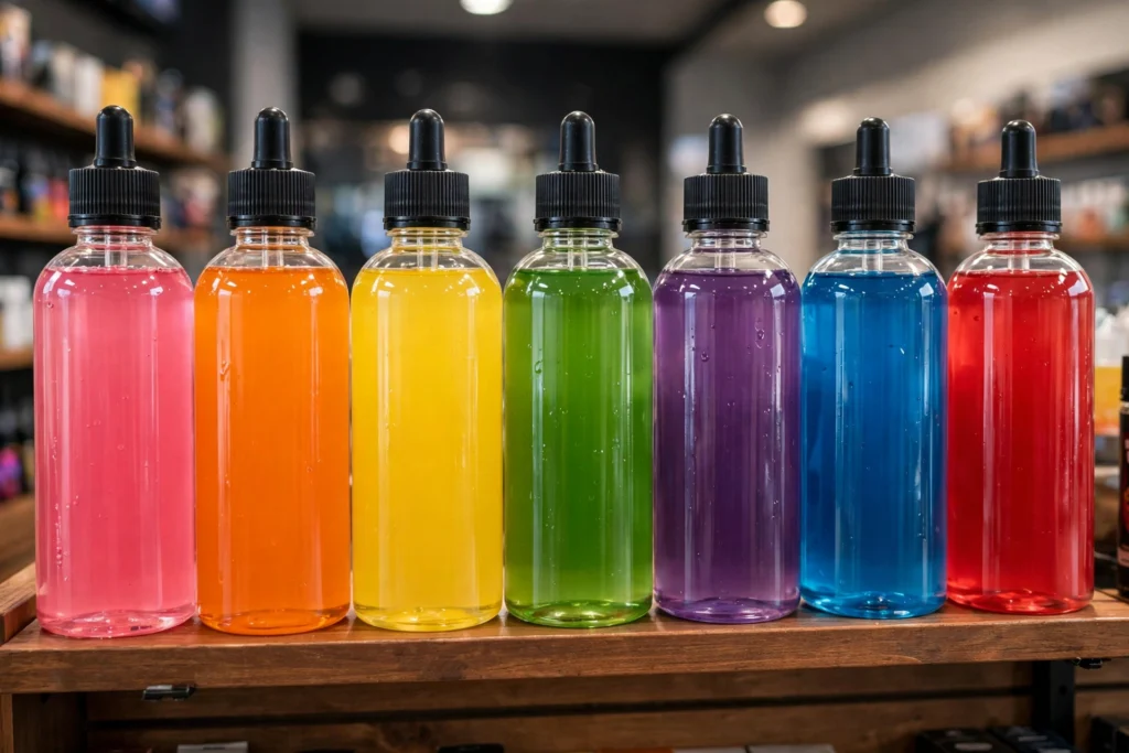 Humble juice co review displaying affordable premium e-liquid bottles.