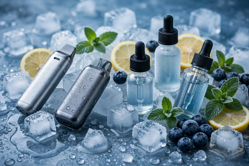 Ice monster vape guide featuring icy fruit vape devices and e-liquid bottles