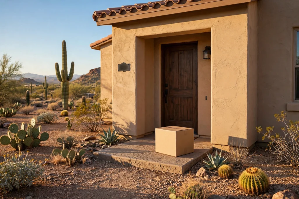 Arizona vape juice shipping guide showing a package delivery at a front door in Arizona