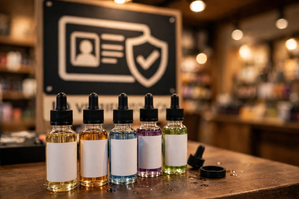 Buy vape juice without ID guide explaining Texas age verification laws and risks