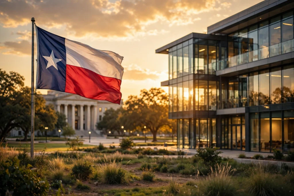 Texas flavored vapes law guide concept showing Texas state outline with vape products
