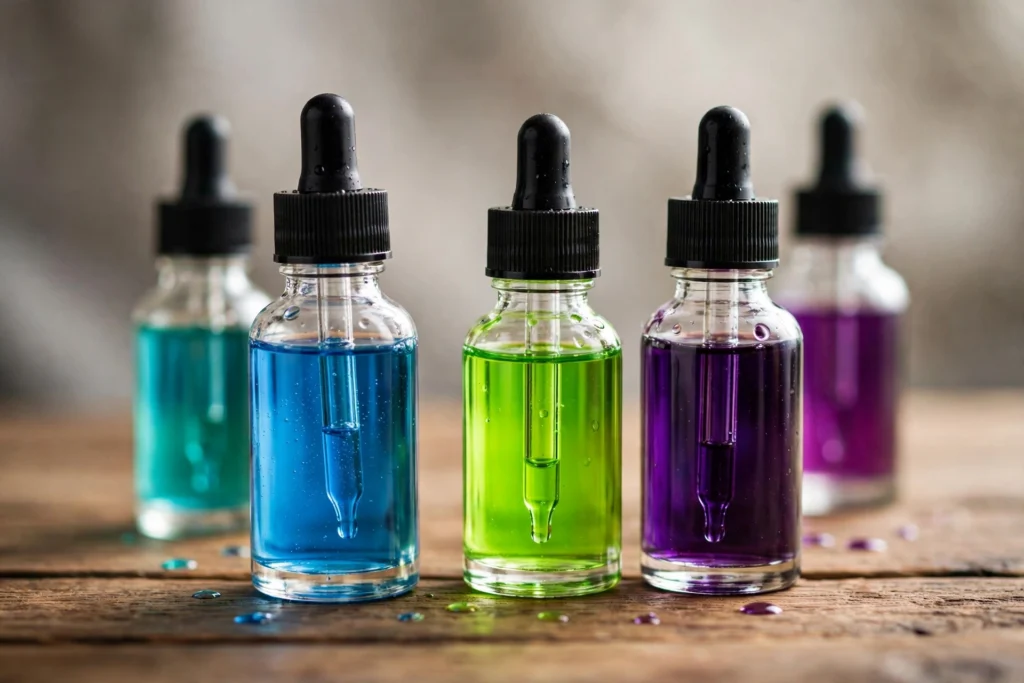 weird vape juice flavors displayed in colorful bottles for curious vapers