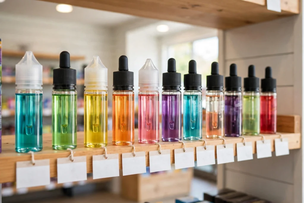 cheap vape juice under 10 dollars bottles arranged for budget vapers