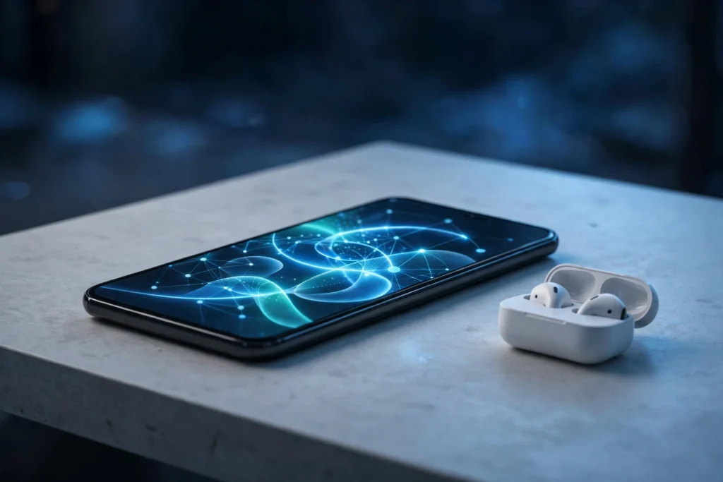 Smart vaping technology shown through a modern app-connected vape device with a digital display.