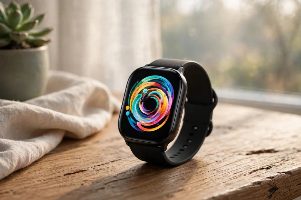 Vape watch device shown as a sleek smartwatch-style wearable with modern styling