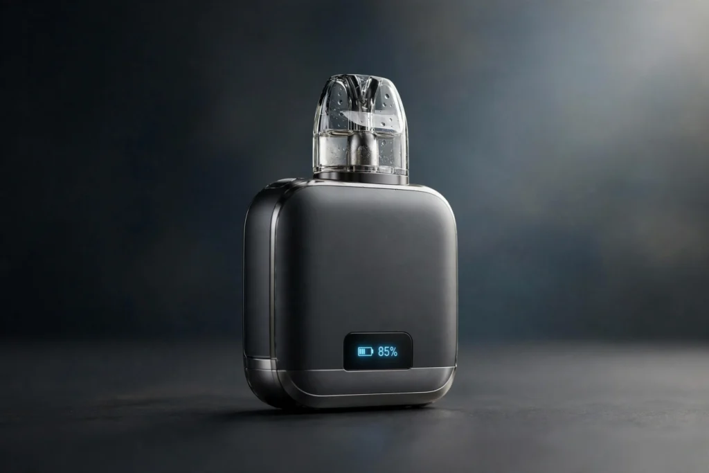 Novo 5 review hero image showing a sleek modern pod device in dark studio lighting