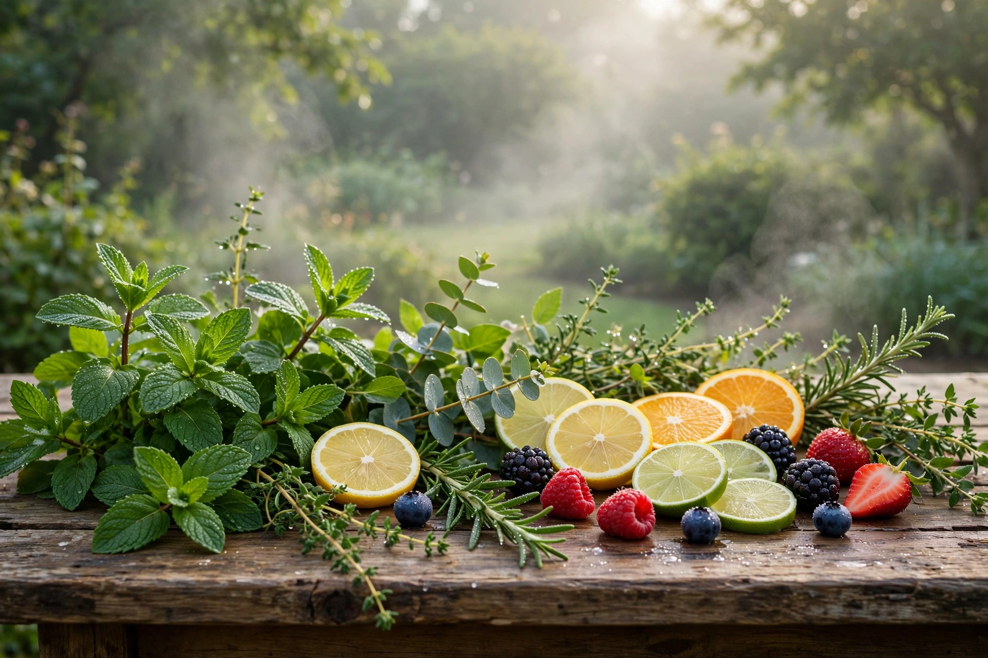 6 Smooth Reasons: The Honest Ripple Vape Flavors Guide for Easy Vaping Fresh botanicals, mint leaves and fruit representing popular ripple vape flavors in the USA