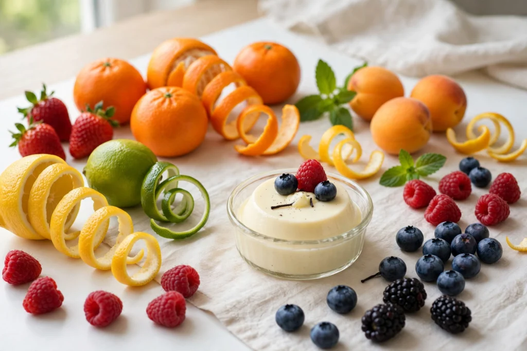 Twist juice guide featuring a colorful fruit and dessert still life with twisted citrus