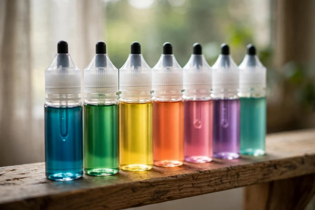 E-liquid bottles lined up showing best cheap vape juice value options
