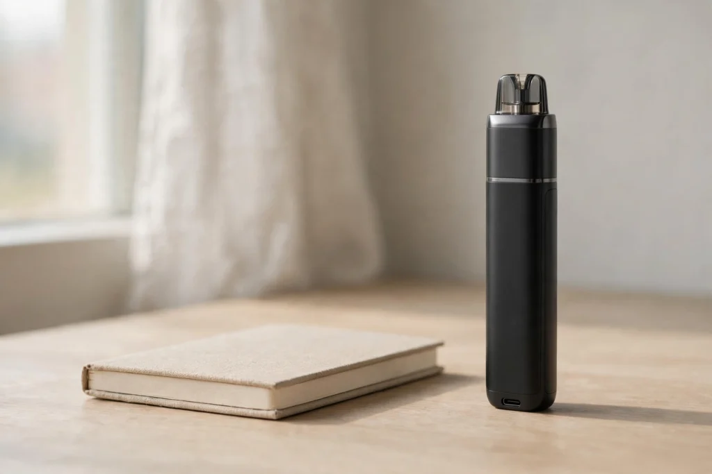 Smok novo 5 review showing a sleek pod vape device on a desk