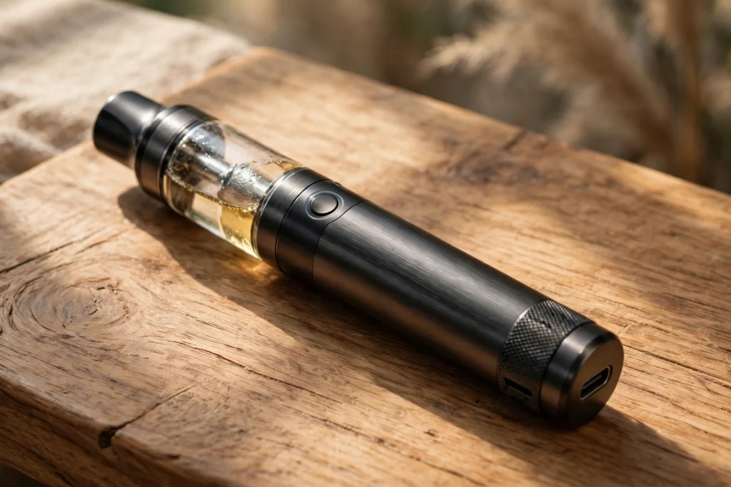 314 Tasty Reasons: The Complete Giant Vape Pen Guide for Curious Shoppers Large pen-style vape device on a wooden table for this giant vape pen buyers guide