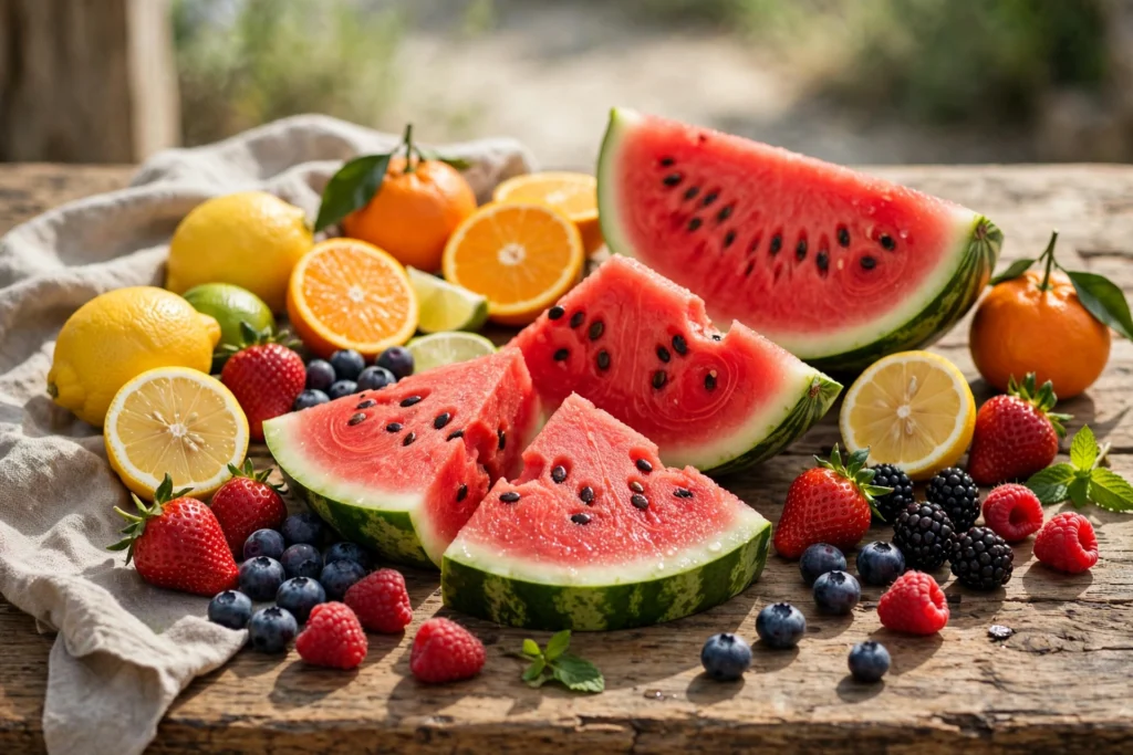 Fresh watermelon, berries and citrus for this Juice Head salts guide