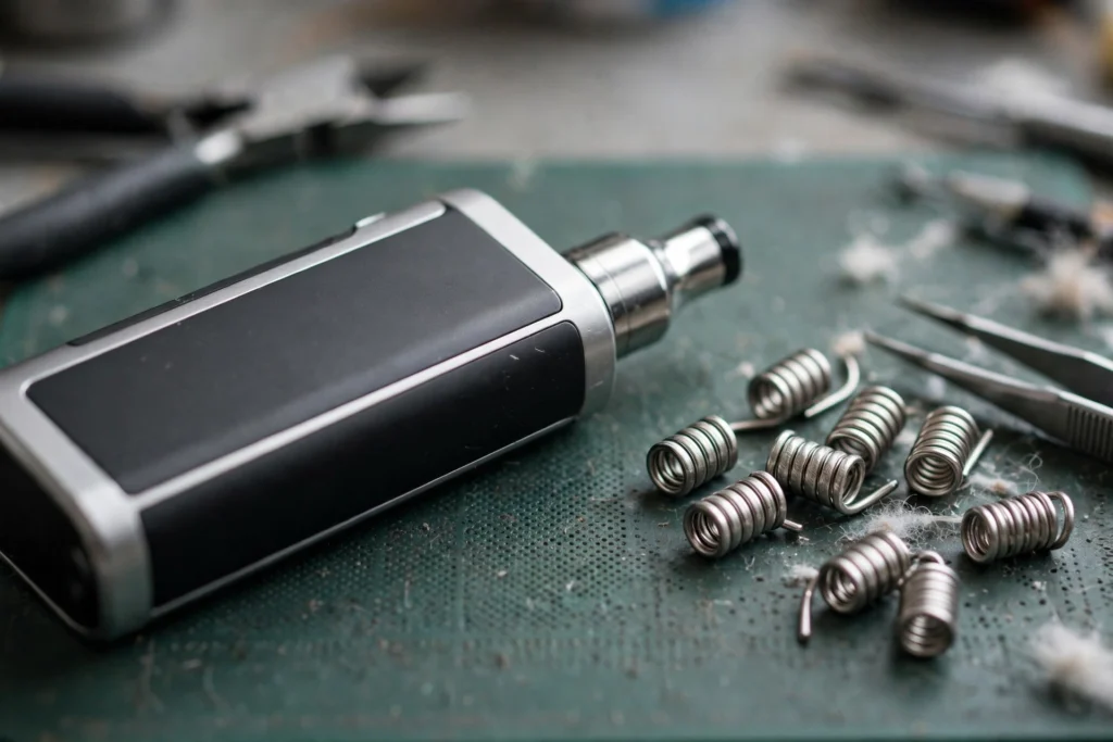 359 Smart Builds: The Essential Vape Device Design Guide for USA Vapers Sleek vaping device on a workbench illustrating this vape device design guide