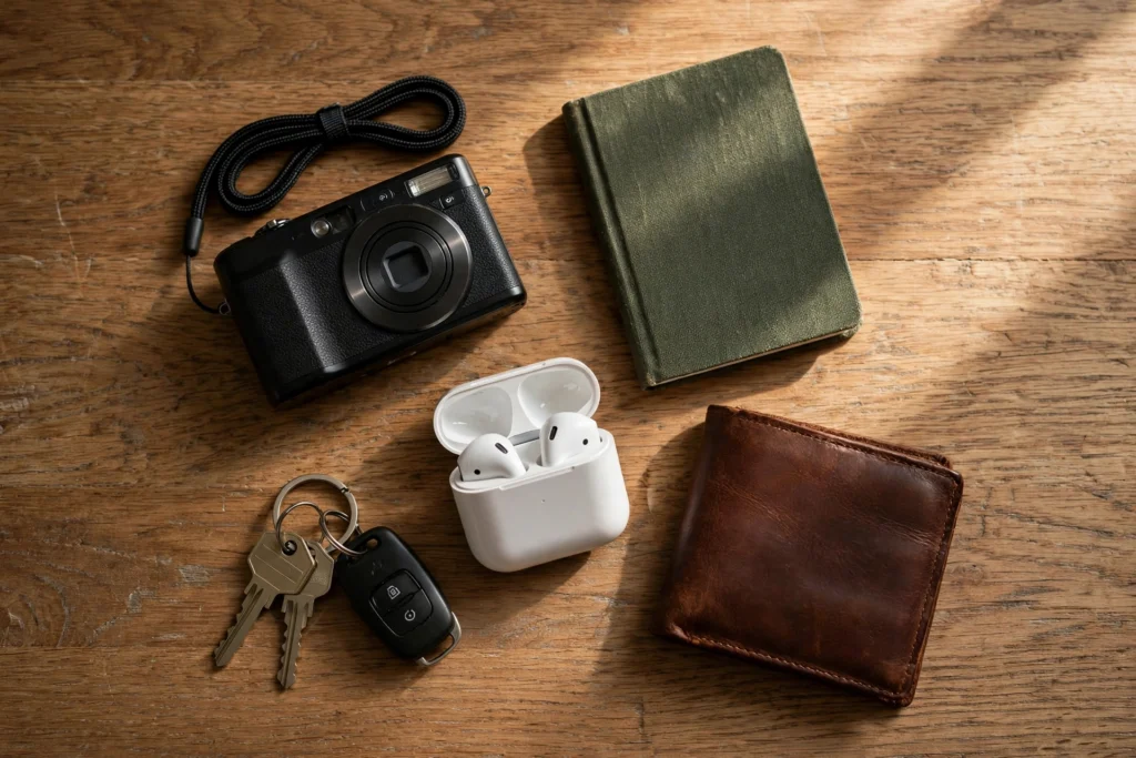 380 Favorite Steps: The Complete Small Vape Mods Setup Guide for USA Vapers Compact everyday carry items on a desk illustrating the portability theme of this small vape mods guide