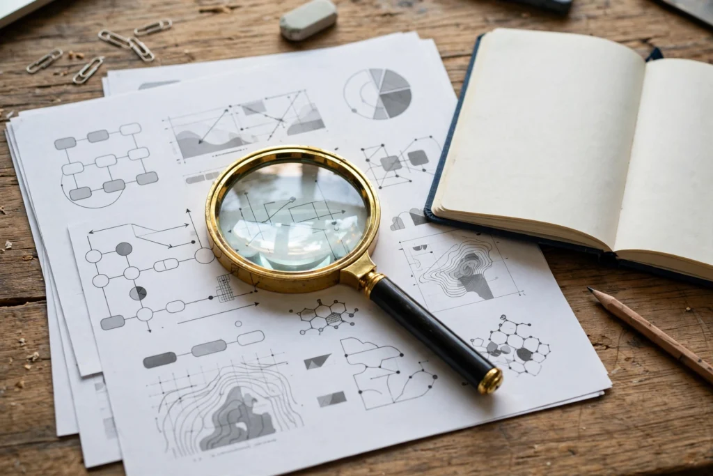 Magnifying glass on documents illustrating the coastal clouds delta 8 guide facts theme