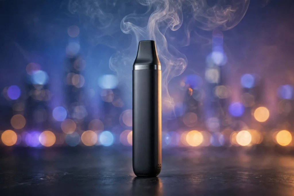Photorealistic hero image for this raz vape usa 2026 review showing a sleek disposable vape device with vapor wisps.