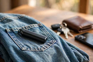 Blogs Compact disposable vape device in a jeans pocket for this compact disposable vape daily guide