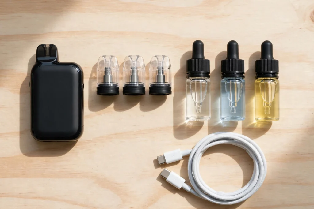 Novo 5 pod system buyer's guide showing the device with pods and coils.