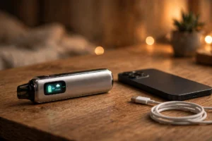 Geek bar pulse 15000 owner's review showing the disposable device with display screen