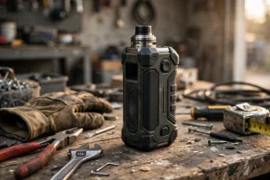 Rugged vape mod on a workbench for this geekvape aegis review 2026 upgrade guide