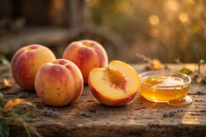 Ripe golden peaches with honey tones for the gold rush vape peach guide