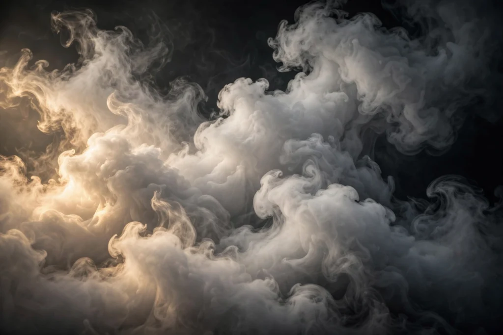 Thick white vapor clouds drifting in dramatic light illustrating a high vg vape juice guide
