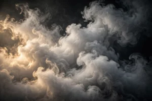 Thick white vapor clouds drifting in dramatic light illustrating a high vg vape juice guide